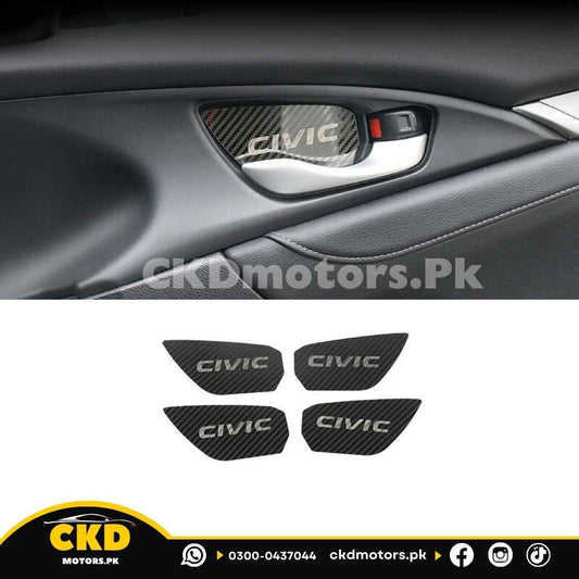 Honda Civic X Inner Door Handle Bowl Carbon Fiber Trims | 2016-21