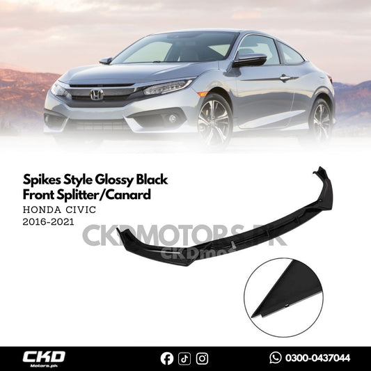 Honda Civic X 2016-2021 Spikes Style Glossy Black Front Splitter/Canard