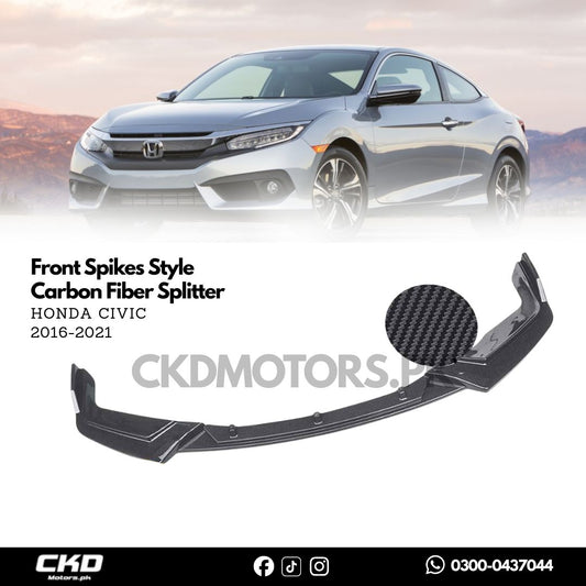 Honda Civic X 2016-21 Front Spikes Style Carbon Fiber Splitter