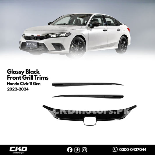Honda Civic 11 Gen Glossy Black Front Grill Trims | 2022-24