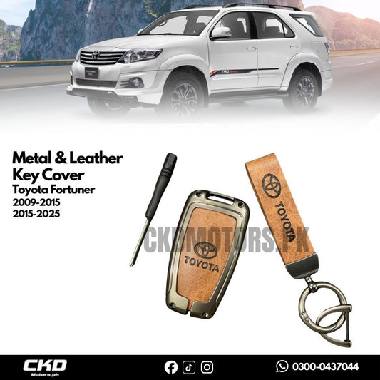 Metal & Genuine Leather Key Cover for Toyota Fortuner 2012-2015