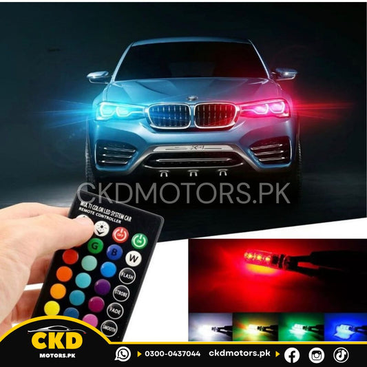 Universal 2 pcs Remote Control Parking Bulb Super Bright 2 x T10 5050 LED RGB