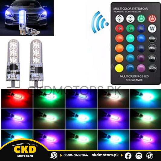 Universal 2 pcs Remote Control Parking Bulb Super Bright 2 x T10 5050 LED RGB