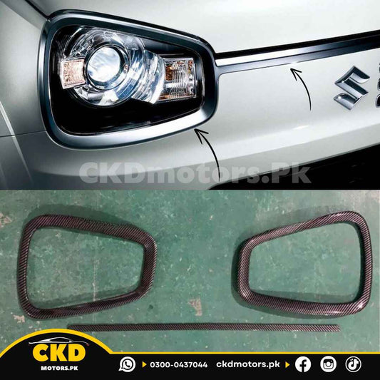 Suzuki Alto 2019-24 Headlight Garnish Carbon Fiber Trim 3 pcs