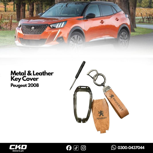 Metal & Genuine Leather Key Cover For Peugeot 2008