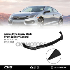 Honda Civic X 2016-2021 Spikes Style Glossy Black Front Splitter/Canard