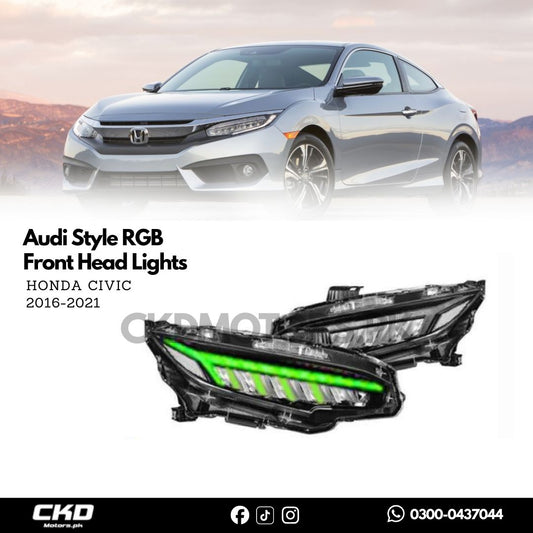 Honda Civic X Audi Style RGB Front Head Lights | 2016-21