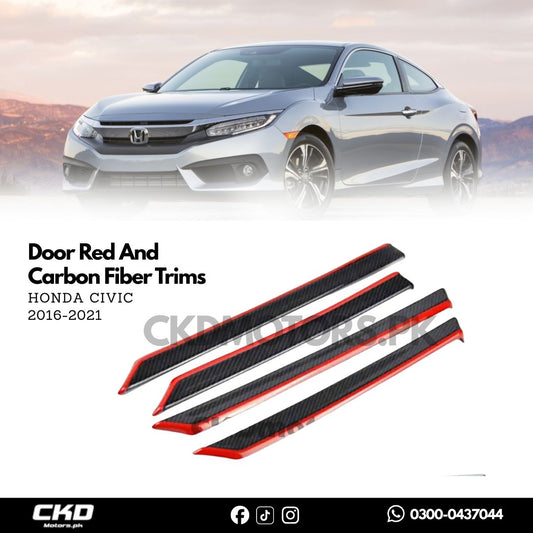 Honda Civic X Door Red And Carbon Fiber Trims | 2016-21
