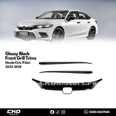 Honda Civic 11 Gen Glossy Black Front Grill Trims | 2022-24