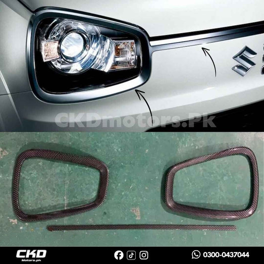Suzuki Alto 2019-24 Headlight Garnish Carbon Fiber Trim 3 pcs