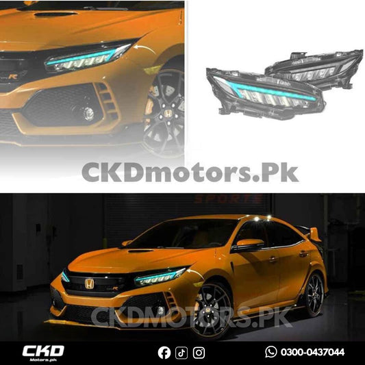 Honda Civic X Audi Style RGB Front Head Lights | 2016-21