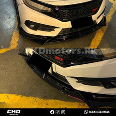 Honda Civic X 2016-2021 Spikes Style Glossy Black Front Splitter/Canard