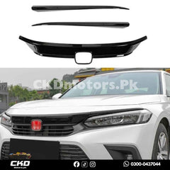 Honda Civic 11 Gen Glossy Black Front Grill Trims | 2022-24