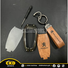 Metal & Genuine Leather Key Cover For Peugeot 2008