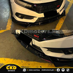 Honda Civic X 2016-2021 Spikes Style Glossy Black Front Splitter/Canard