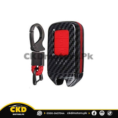 Honda Civic X Red And Carbon Fiber Key Cover 4 Button | 2016-2021