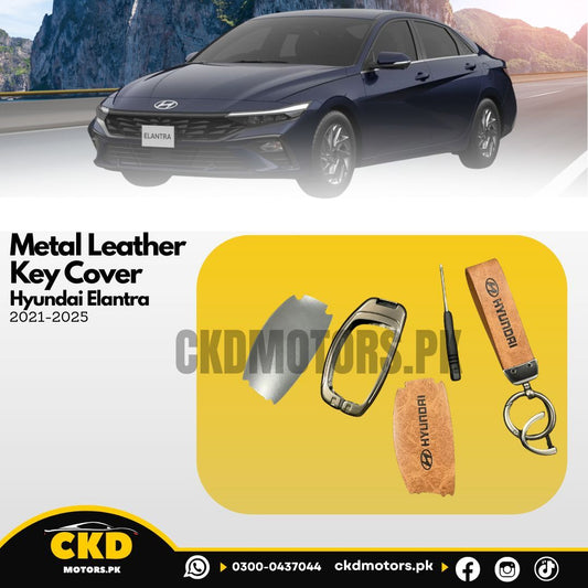 Metal & Genuine Leather Key Cover for Hyundai Elantra 2024-2025