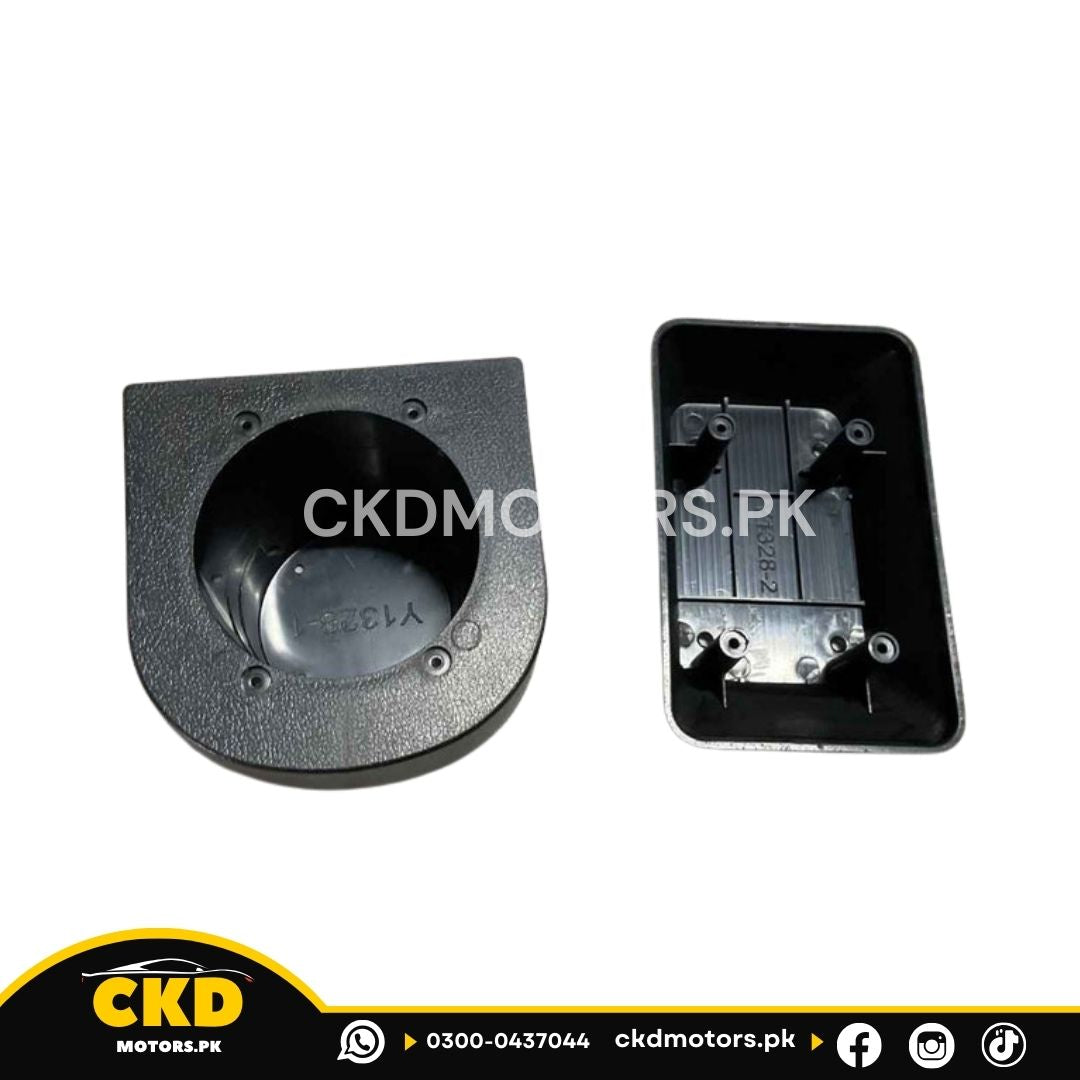 Two black automotive parts