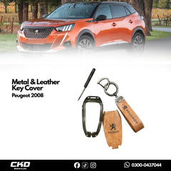 Metal & Genuine Leather Key Cover For Peugeot 2008